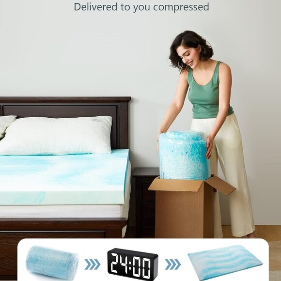 PERLECARE Twin Memory Foam Mattress Topper Cooling Gel Infused Mattress Blue NEW - Picture 2 of 10